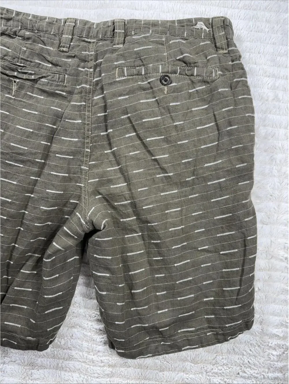 Tommy Bahama Shorts Mens‎ 32x9” Beige Plaid Reversible Green 100% Linen Summer